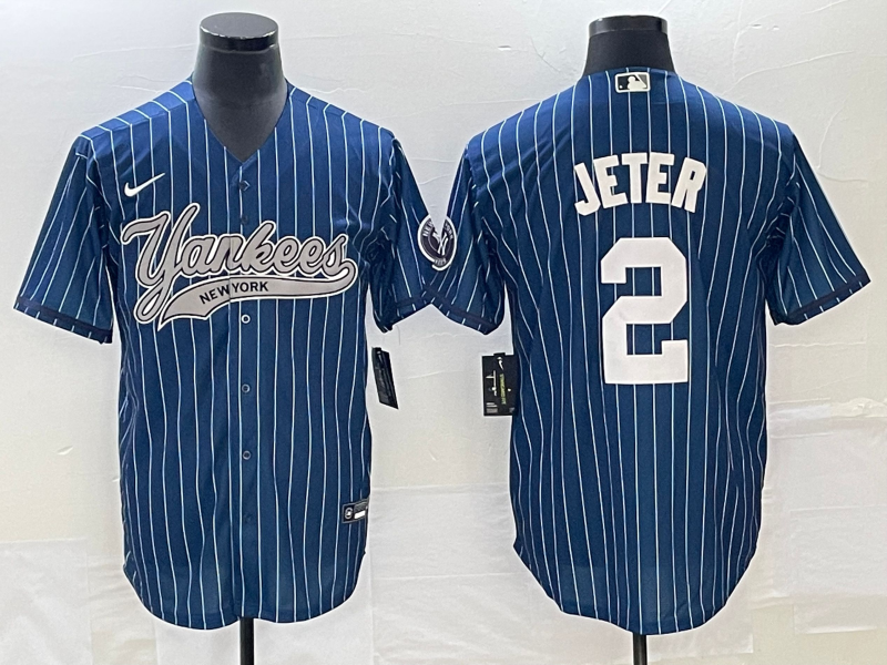 Men's New York Yankees Derek Jeter #2 Blue Jersey Joint Edition
